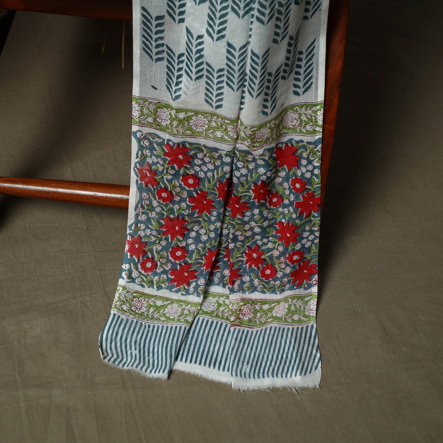 Hand block print cotton sanganeri 3pc unstitched dress