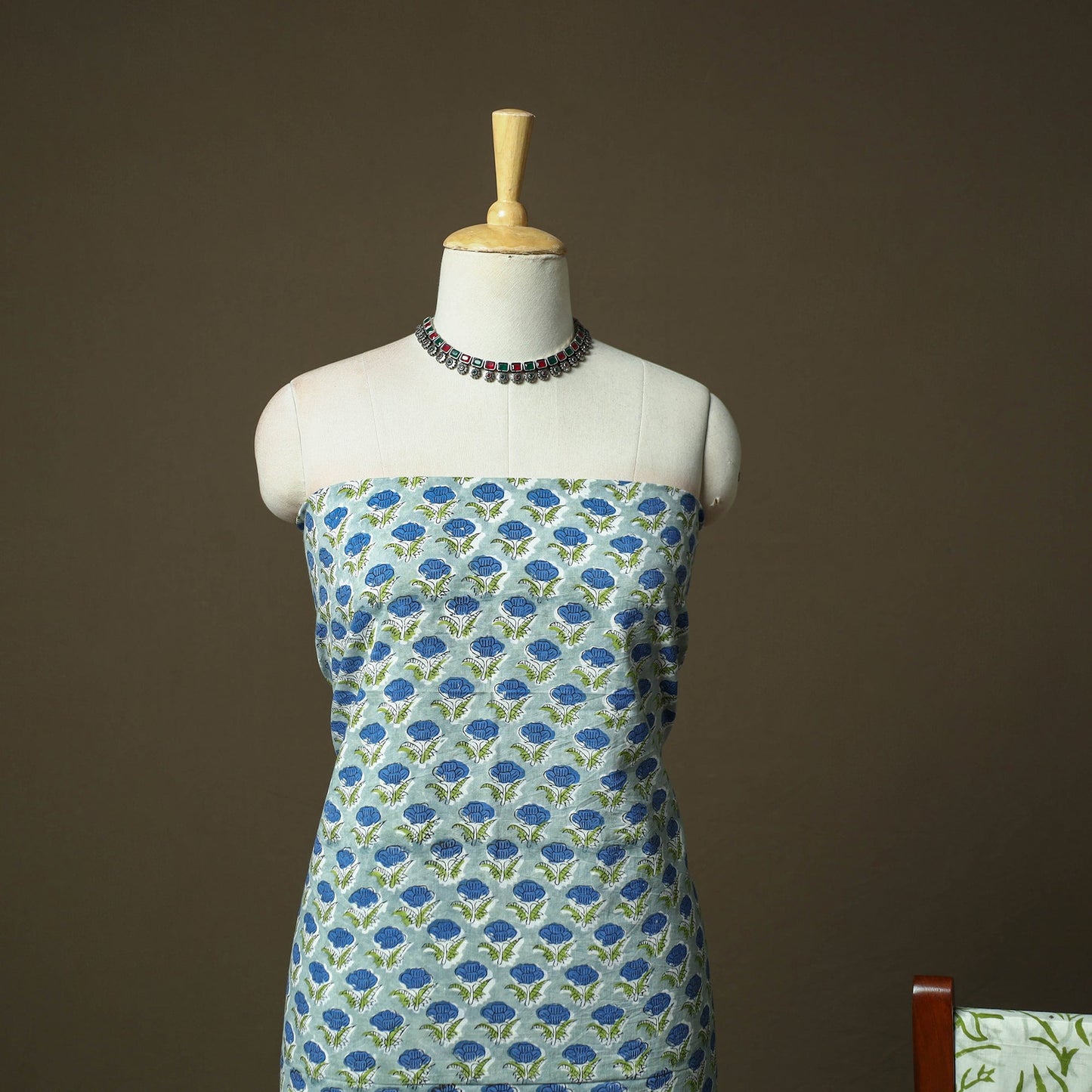 Hand block print cotton sanganeri 3pc unstitched dress