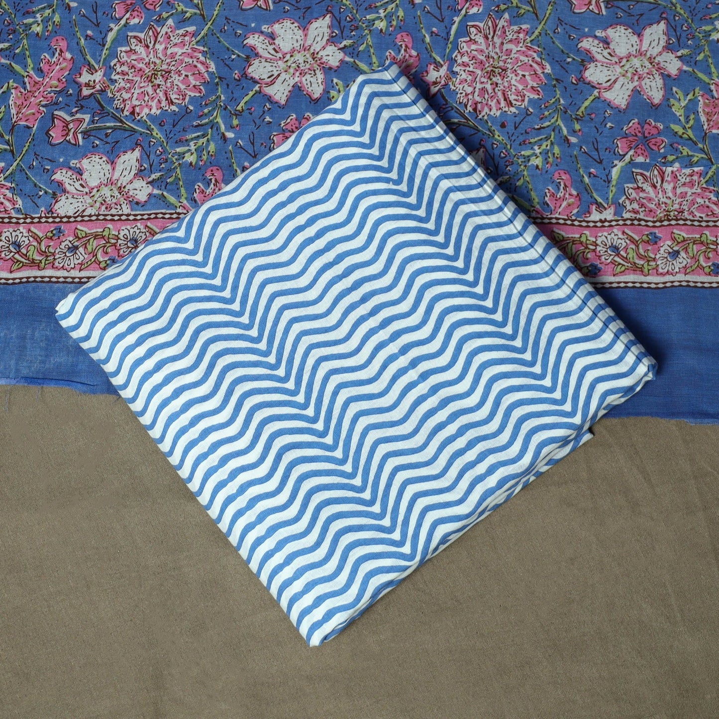 Hand block print cotton sanganeri 3pc unstitched dress