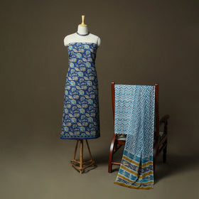 Hand block print cotton sanganeri 3pc unstitched dress