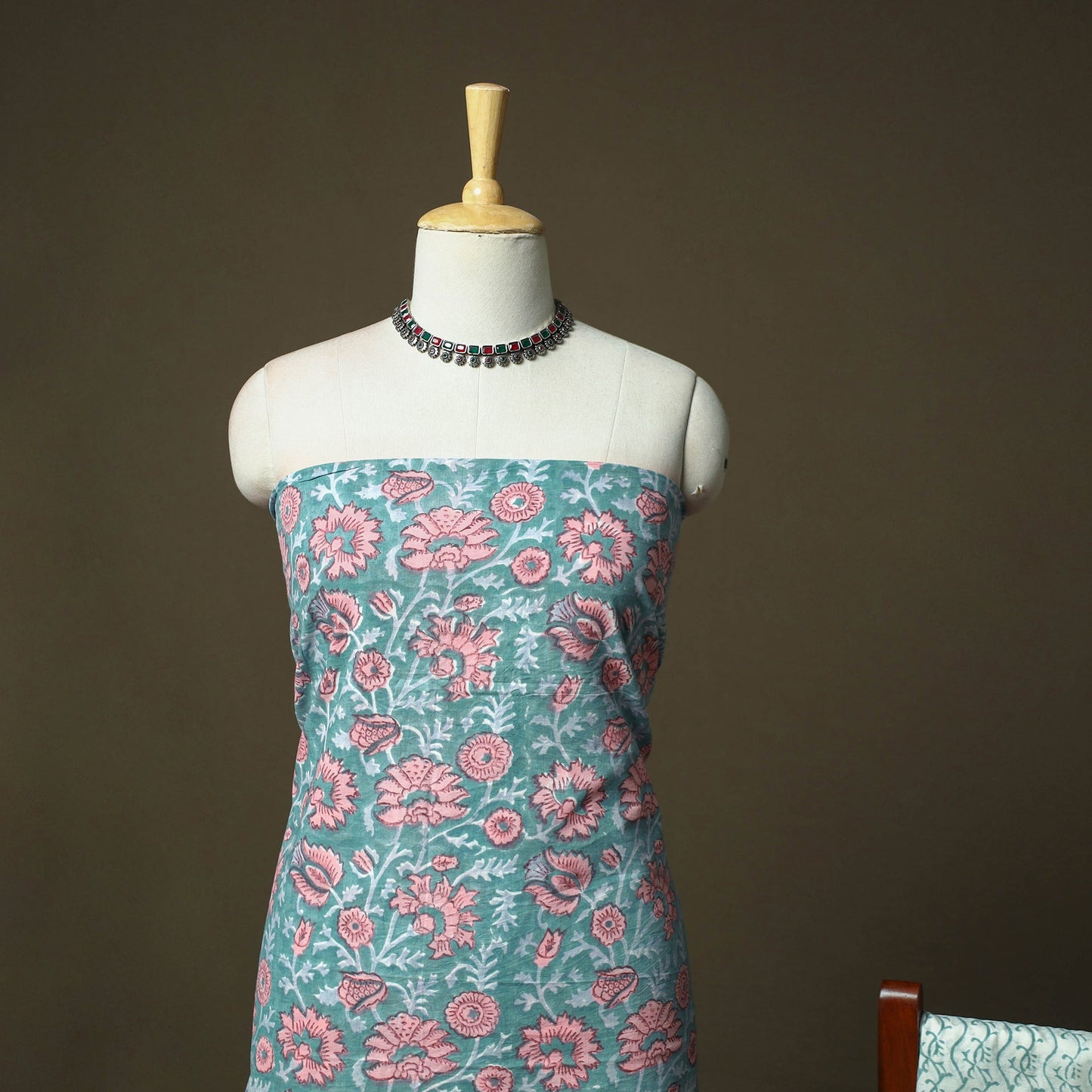 Hand block print cotton sanganeri 3pc unstitched dress
