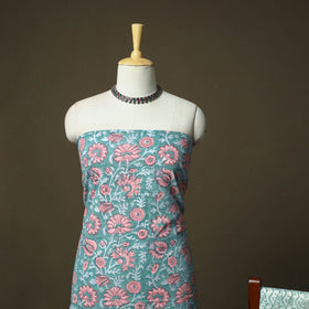 Hand block print cotton sanganeri 3pc unstitched dress