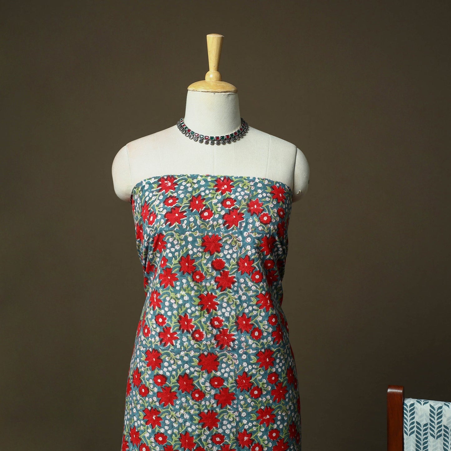 Hand block print cotton sanganeri 3pc unstitched dress