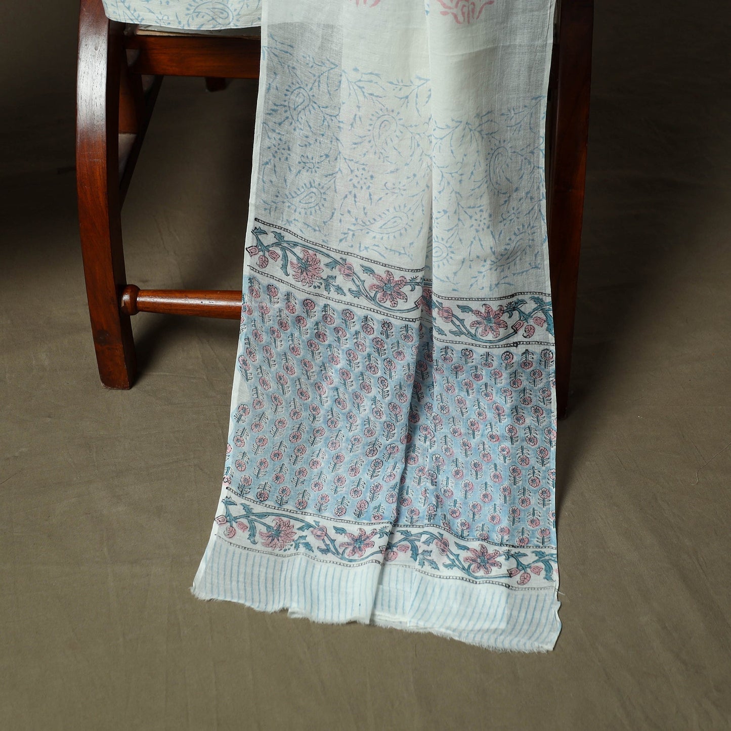 Hand block print cotton sanganeri 3pc unstitched dress