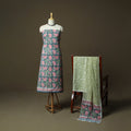 Hand block print cotton sanganeri 3pc unstitched dress