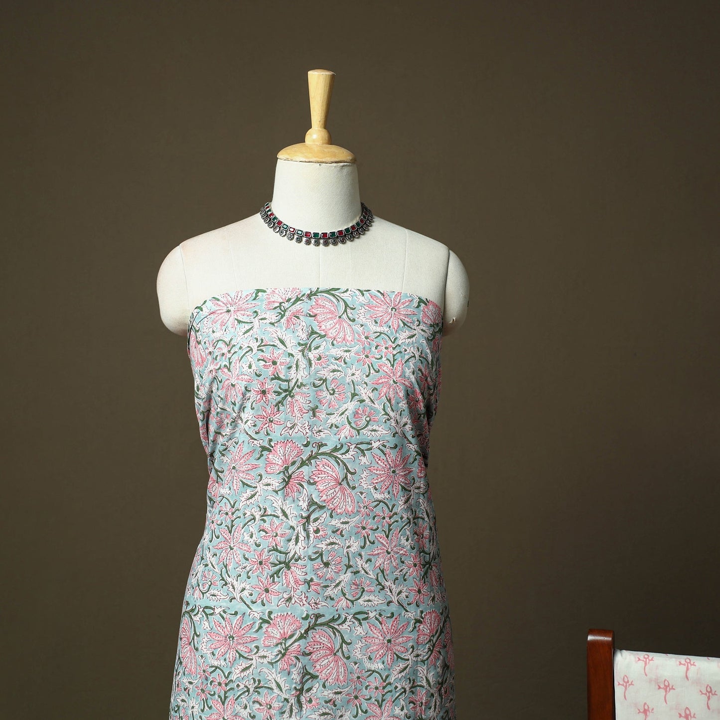 Hand block print cotton sanganeri 3pc unstitched dress