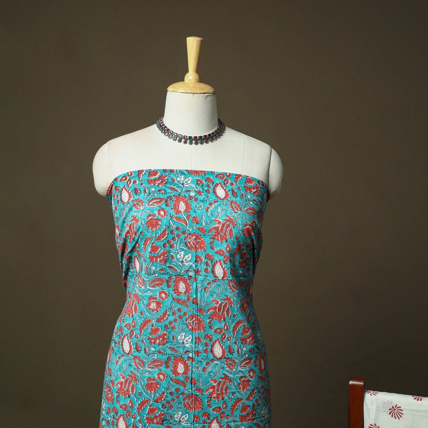 Hand block print cotton sanganeri 3pc unstitched dress