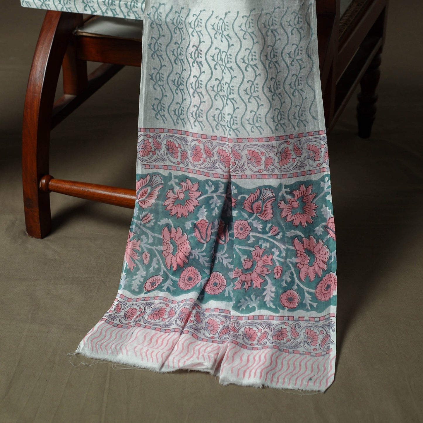 Hand block print cotton sanganeri 3pc unstitched dress