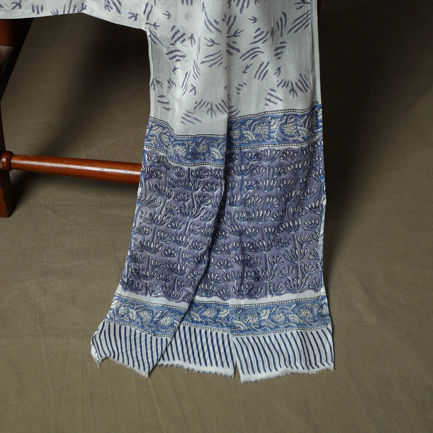 Hand block print cotton sanganeri 3pc unstitched dress