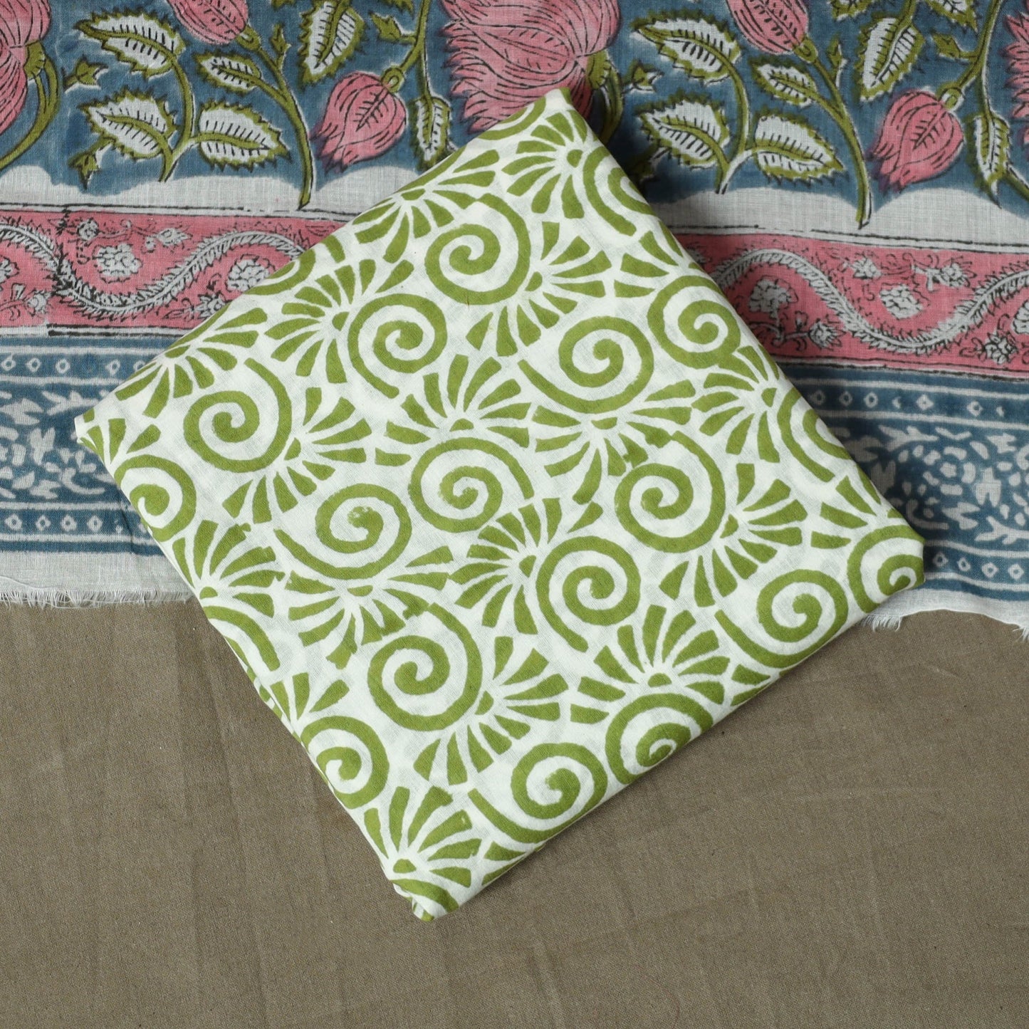 Hand block print cotton sanganeri 3pc unstitched dress