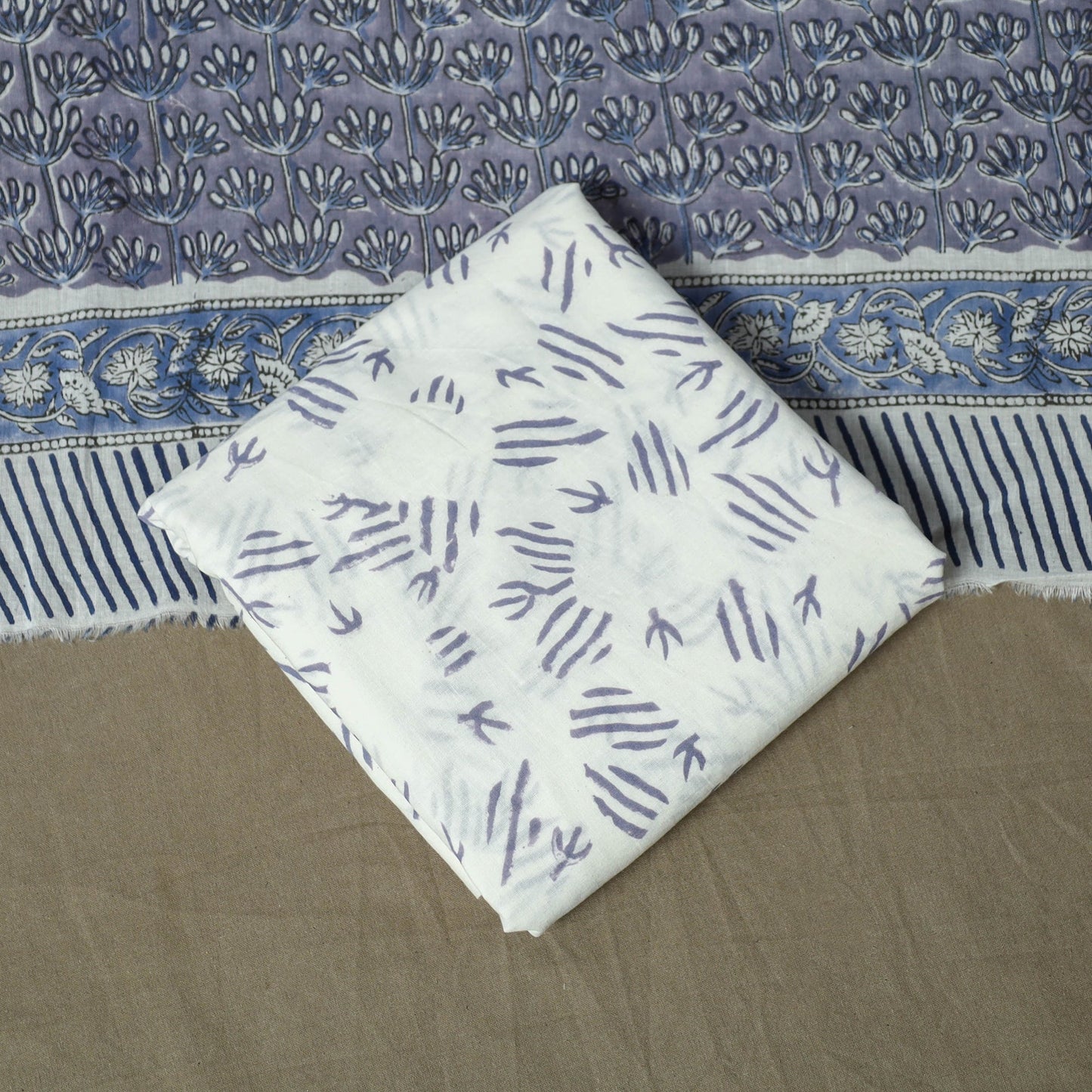 Hand block print cotton sanganeri 3pc unstitched dress