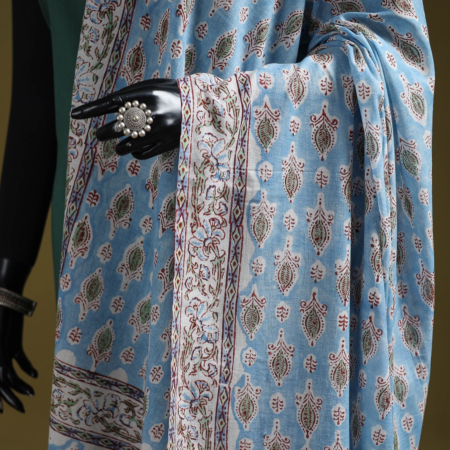 Hand cotton sanganeri floral dupatta 18 - handcrafted