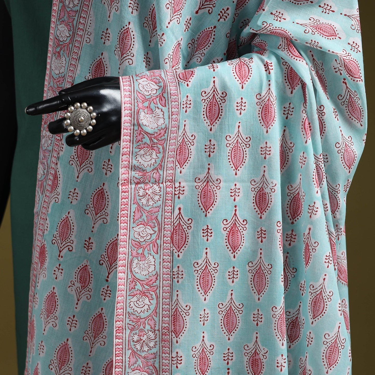 Hand cotton sanganeri floral dupatta 27 - handcrafted