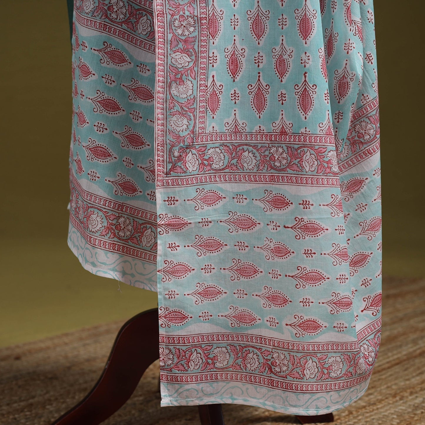 Hand cotton sanganeri floral dupatta 27 - handcrafted
