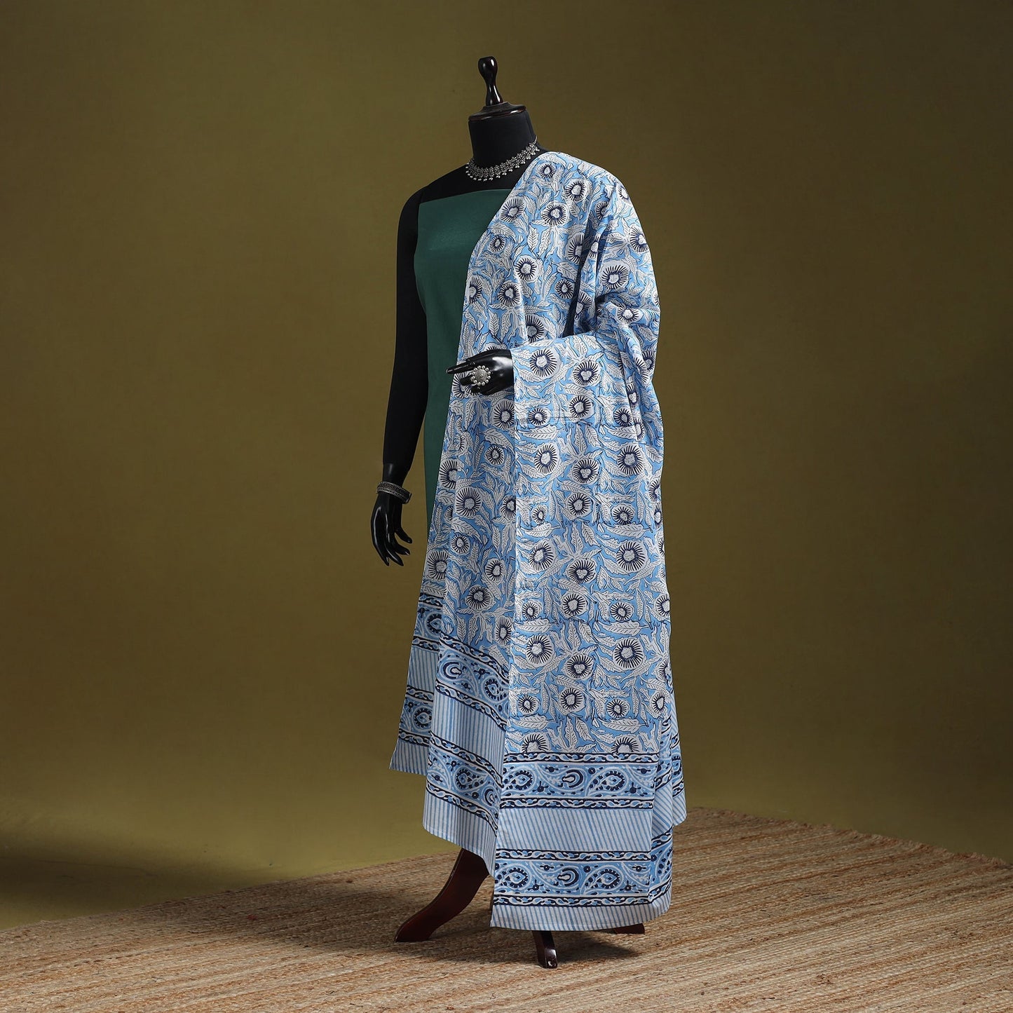 Hand cotton sanganeri floral dupatta 30 - handcrafted