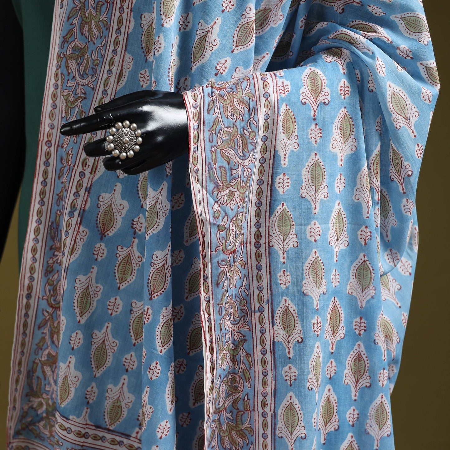 Hand cotton sanganeri floral dupatta 35 - handcrafted