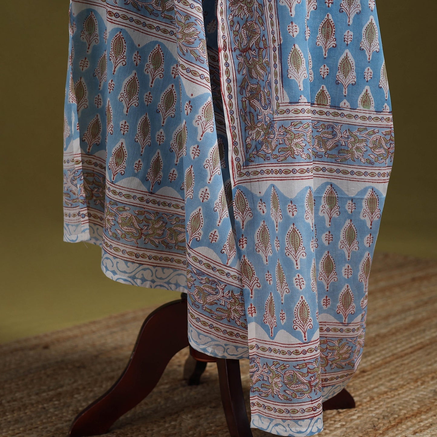 Hand cotton sanganeri floral dupatta 35 - handcrafted