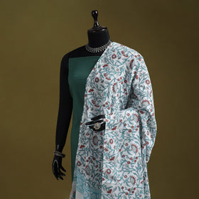 Hand cotton sanganeri floral dupatta 36 - handcrafted