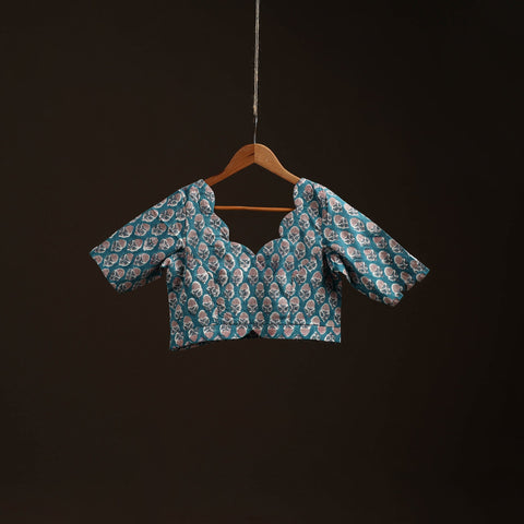 Blue - hand cotton sanganeri readymade blouse 13