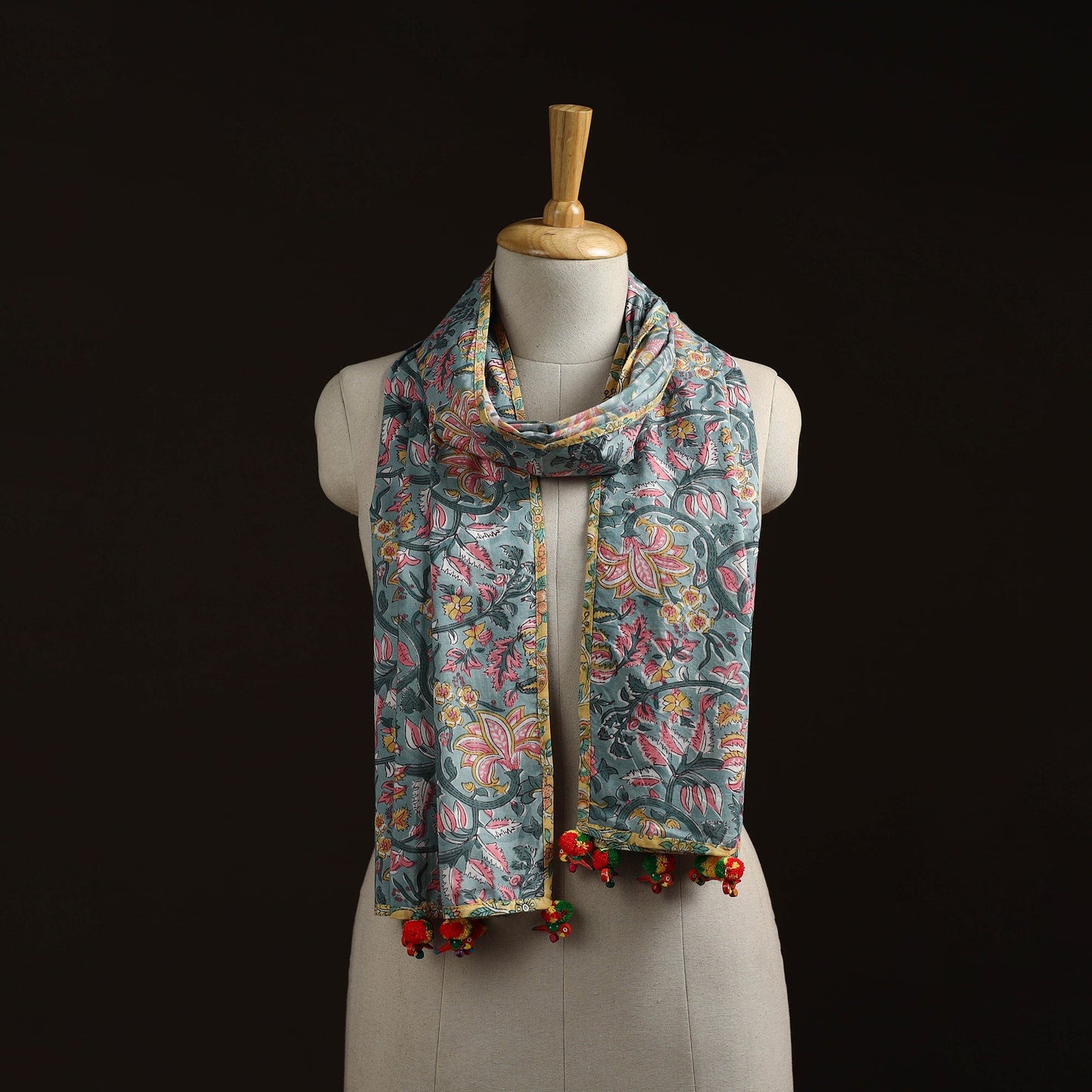 Hand cotton sanganeri stole 04 - handcrafted