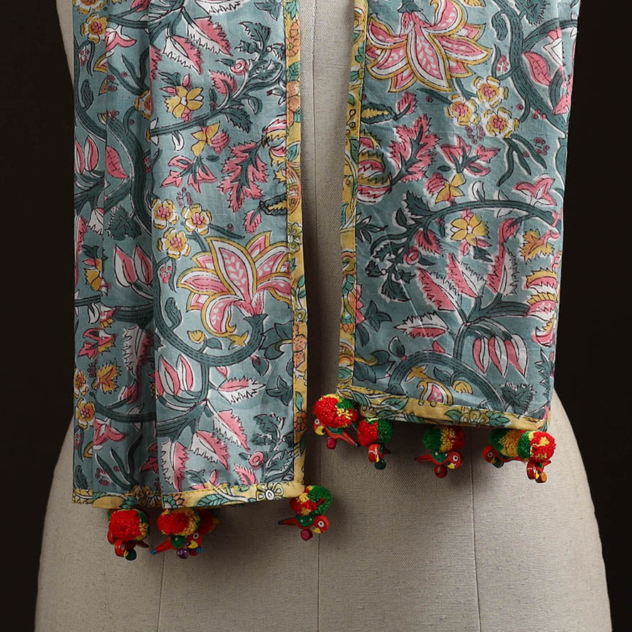 Hand cotton sanganeri stole 04 - handcrafted