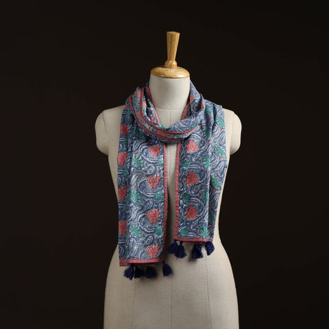 Hand cotton sanganeri stole 22 - handcrafted