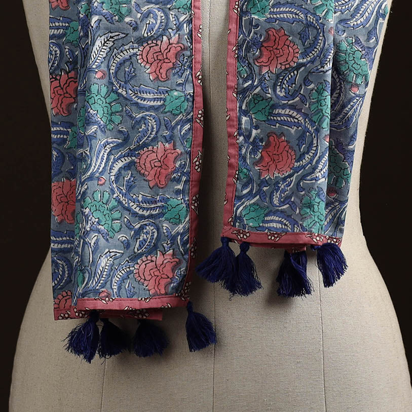 Hand cotton sanganeri stole 22 - handcrafted