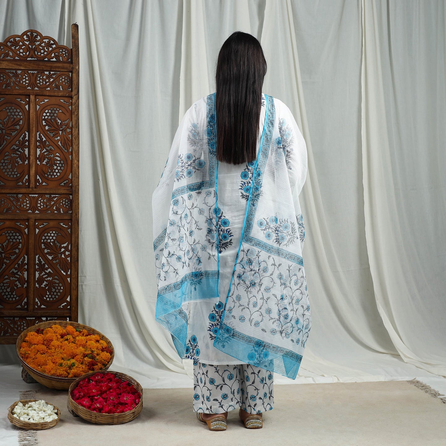 Buy Block Print Cotton Sanganeri Kurta Set