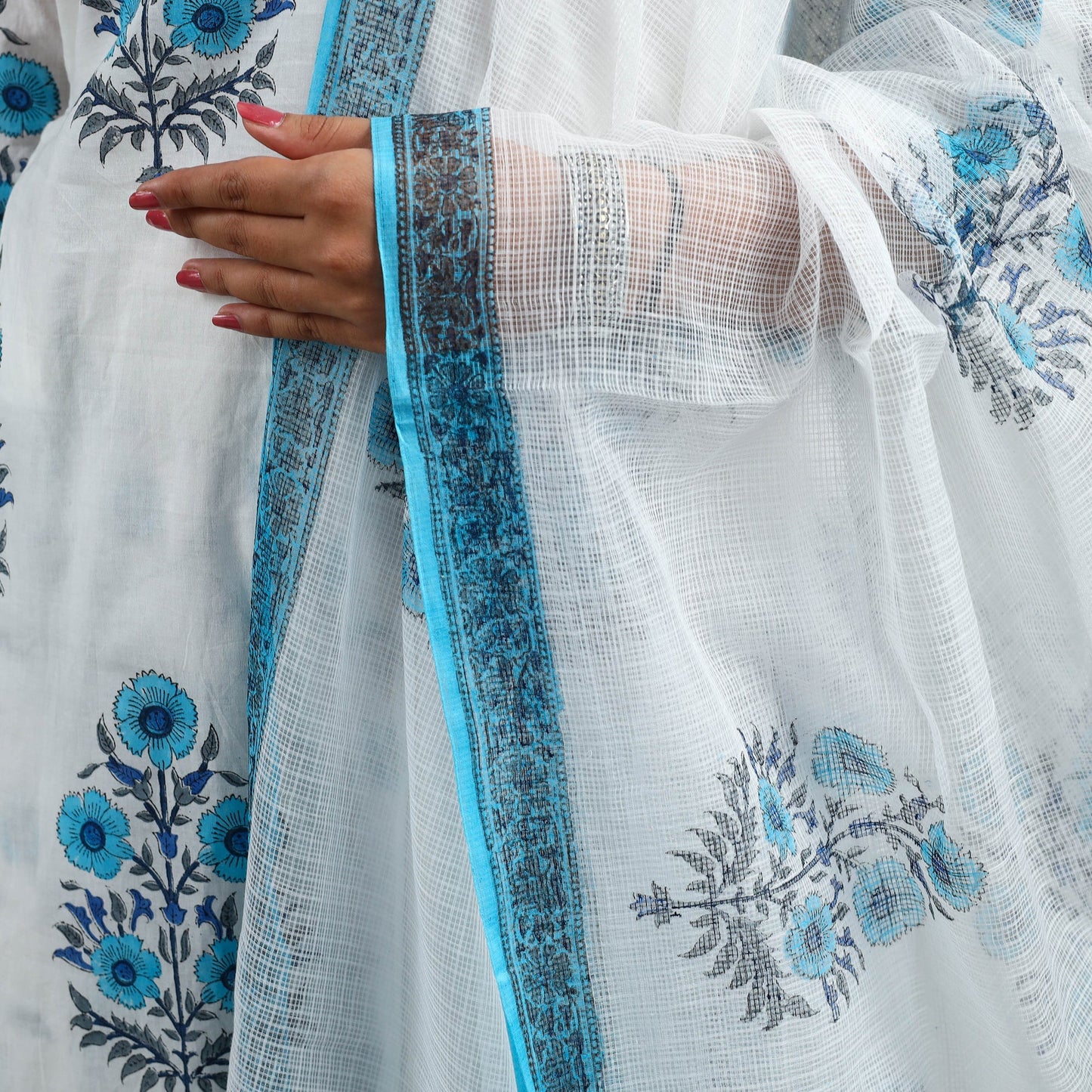 Buy Block Print Cotton Sanganeri Kurta Set