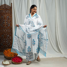 Buy Block Print Cotton Sanganeri Kurta Set