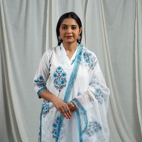 Buy Block Print Cotton Sanganeri Kurta Set