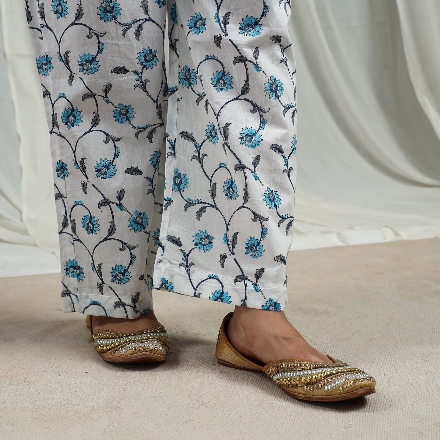 Buy Block Print Cotton Sanganeri Kurta Set