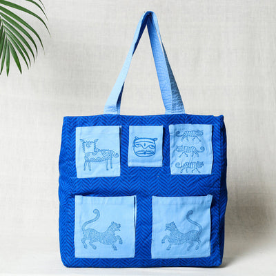 Blue Hand Block Print Cotton Shoulder Bag