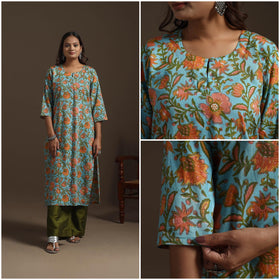 Hand cotton straight sanganeri kurta for women 06