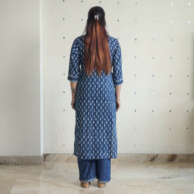 Blue - Hand Block Print Indigo Bagru Cotton Suit Set 01