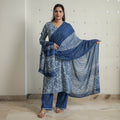 Buy Indigo Bagru Hand Block Print Kurta, Palazzo & Dupatta Set 