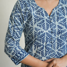 Buy Indigo Bagru Hand Block Print Kurta, Palazzo & Dupatta Set 