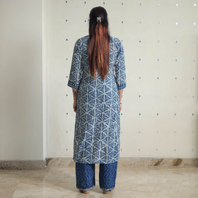Buy Indigo Bagru Hand Block Print Kurta, Palazzo & Dupatta Set 