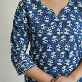 Buy Indigo Bagru Hand Block Print Kurta, Palazzo & Dupatta Set 