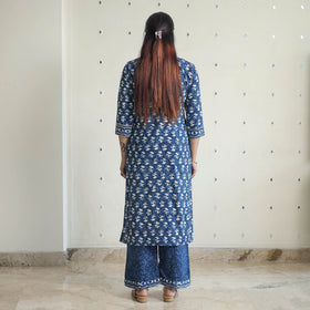 Buy Indigo Bagru Hand Block Print Kurta, Palazzo & Dupatta Set 