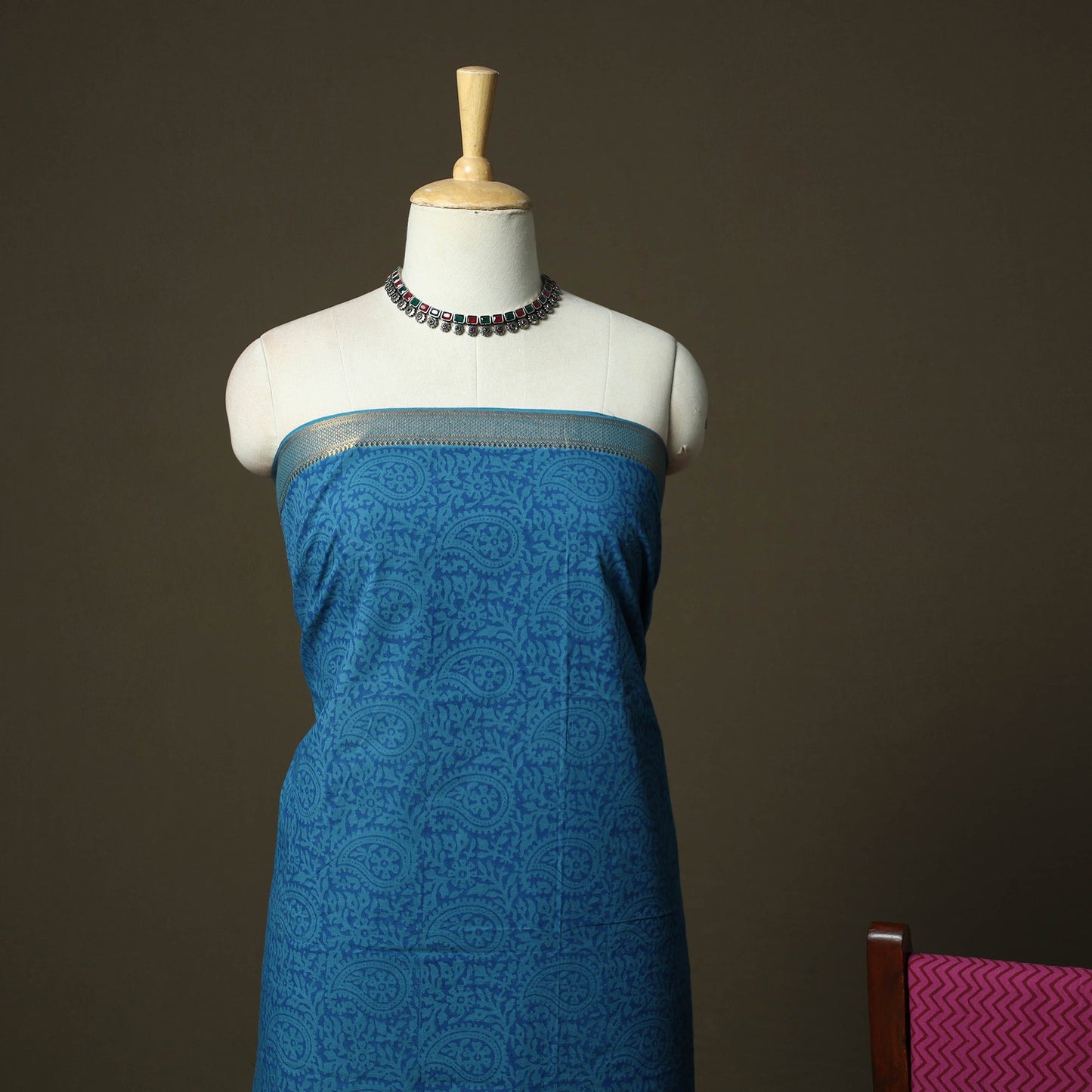 Hand block print mangalagiri cotton 3pc unstitched dress