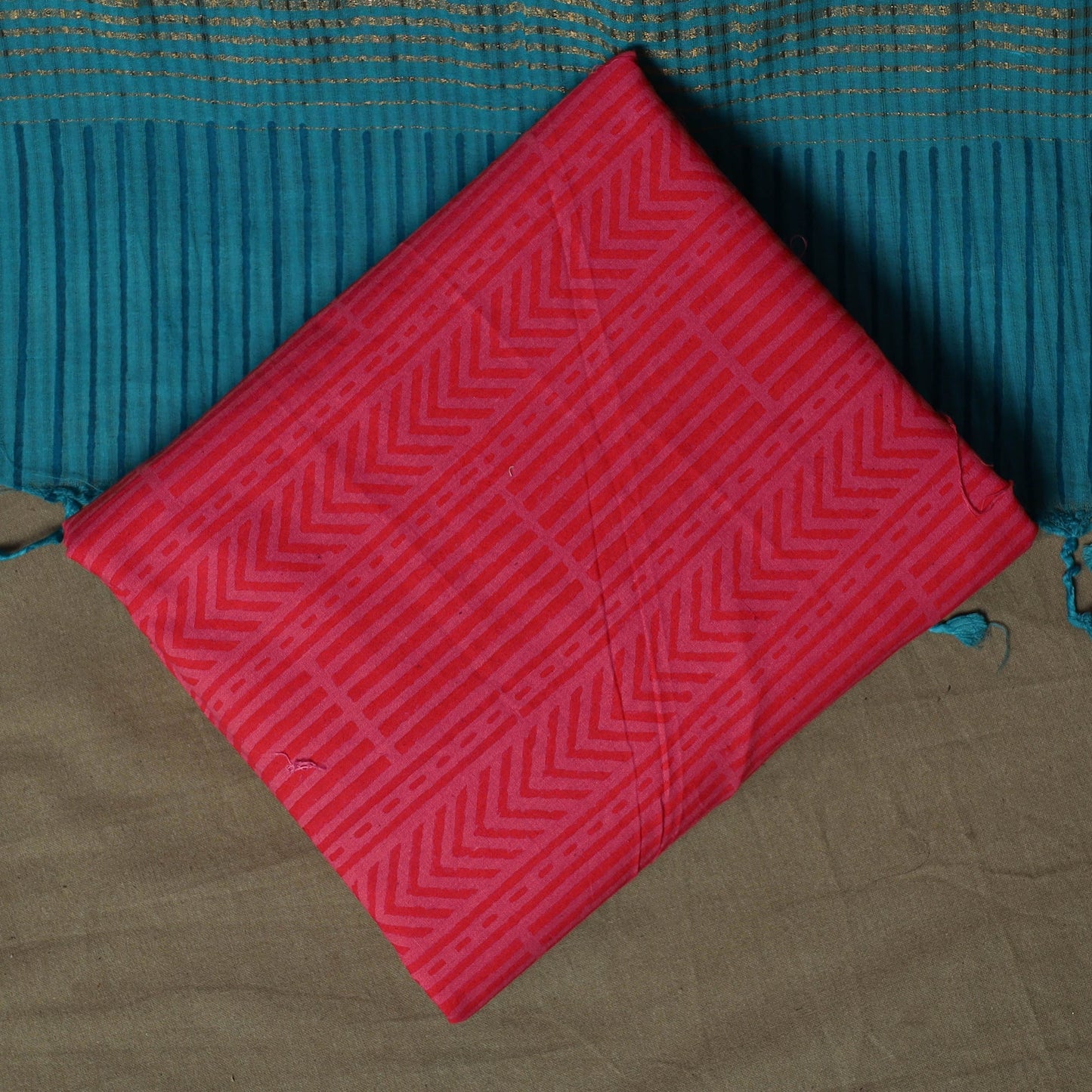 Hand block print mangalagiri cotton 3pc unstitched dress