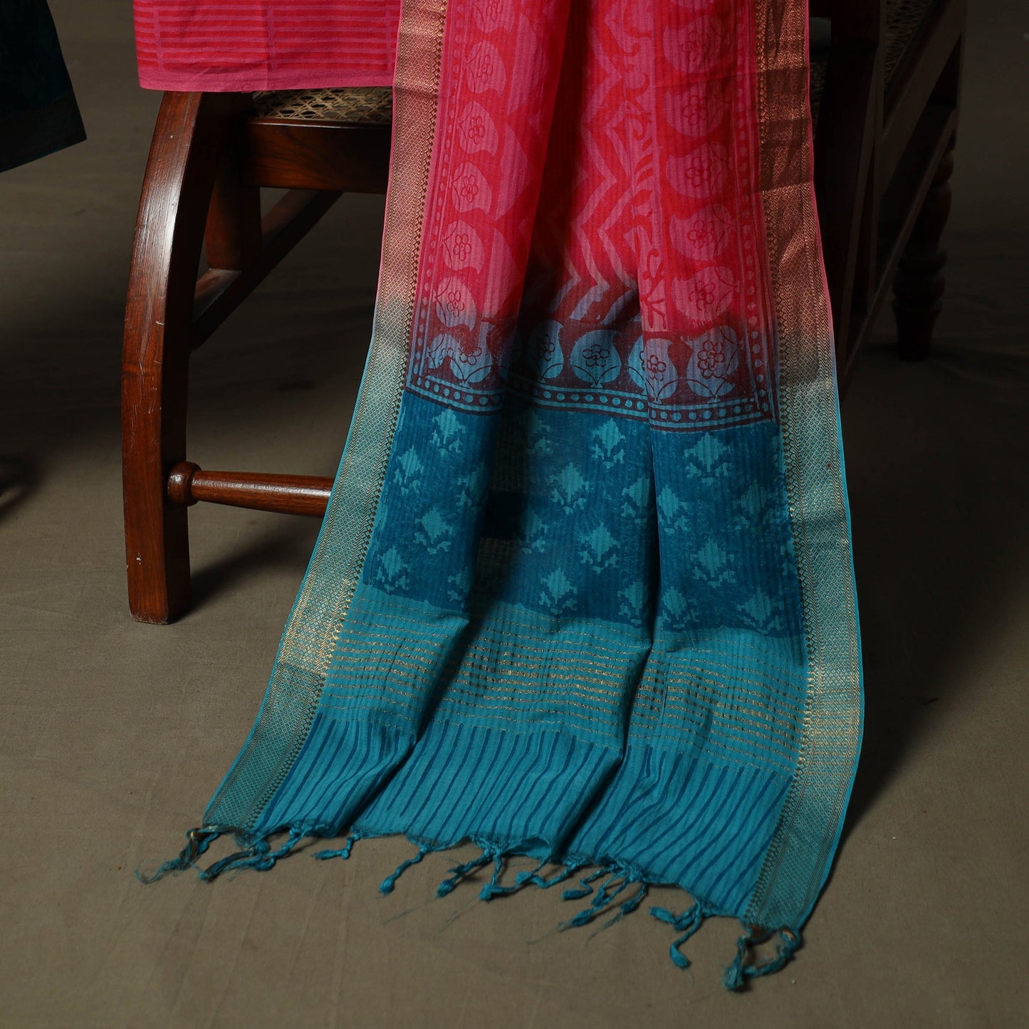 Hand block print mangalagiri cotton 3pc unstitched dress