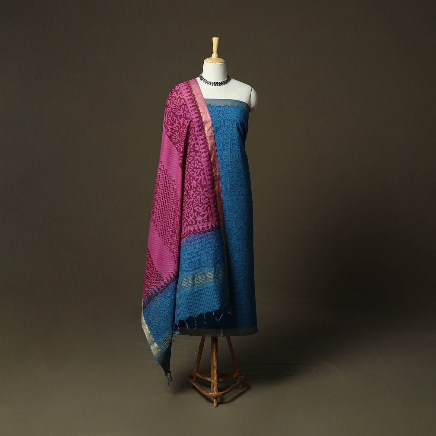 Hand block print mangalagiri cotton 3pc unstitched dress