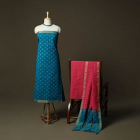 Hand block print mangalagiri cotton 3pc unstitched dress