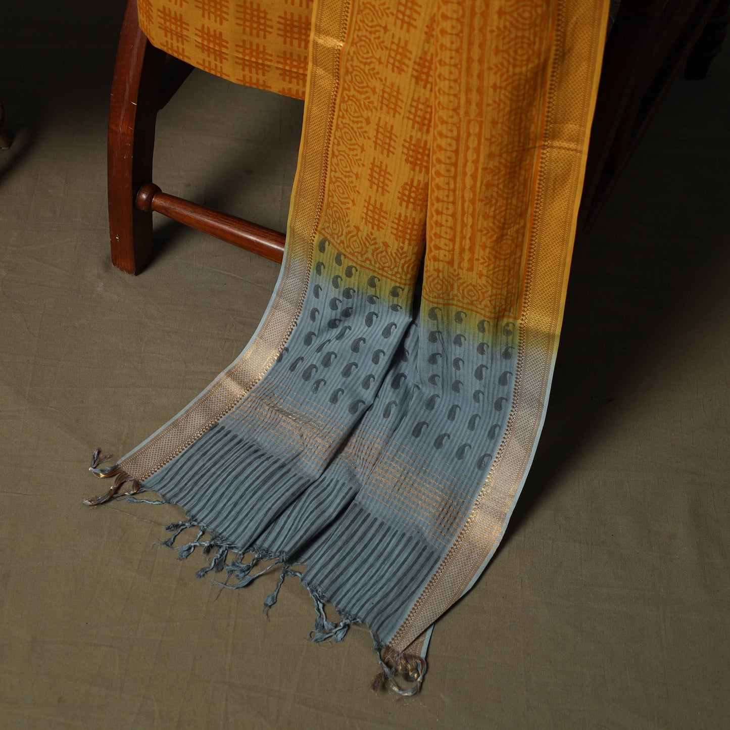 Hand block print mangalagiri cotton 3pc unstitched dress
