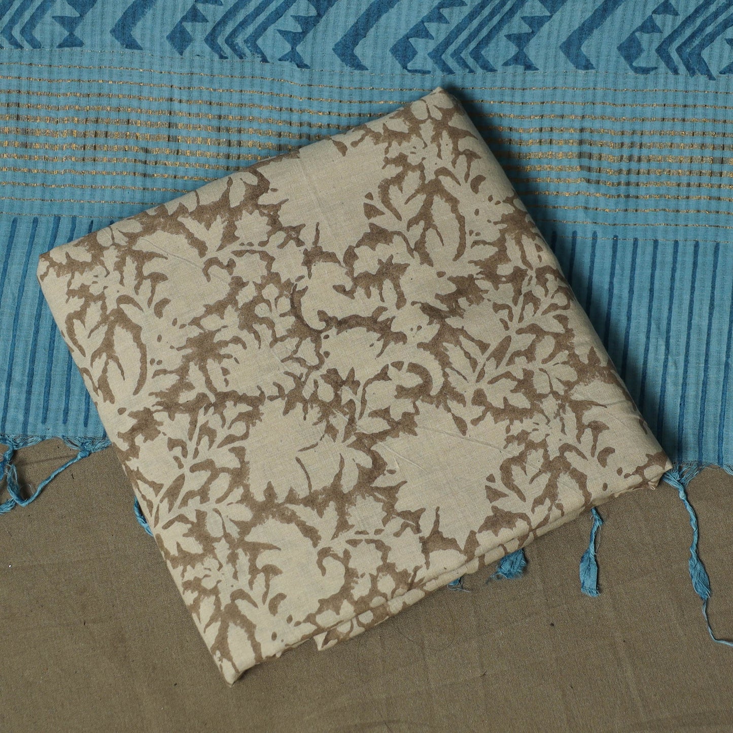 Hand block print mangalagiri cotton 3pc unstitched dress