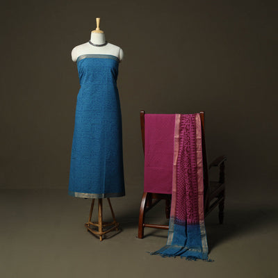 Hand block print mangalagiri cotton 3pc unstitched dress