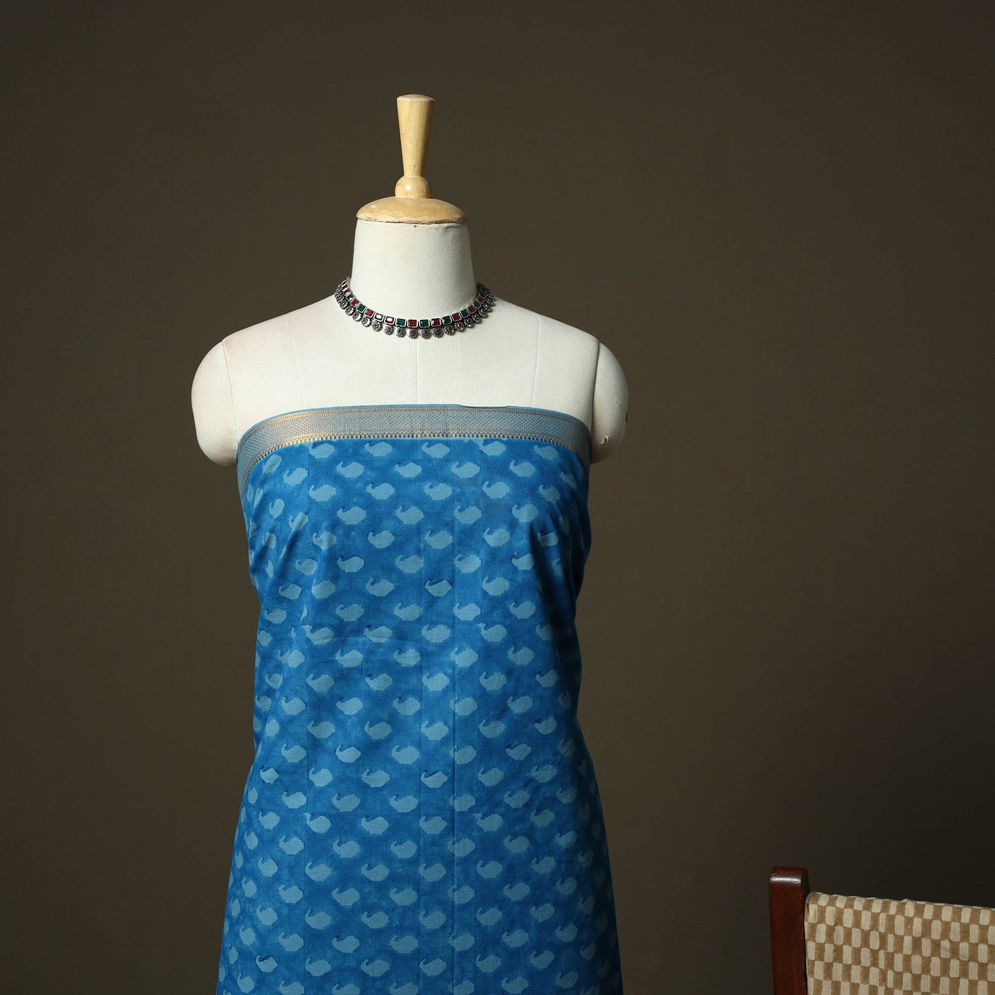Hand block print mangalagiri cotton 3pc unstitched dress