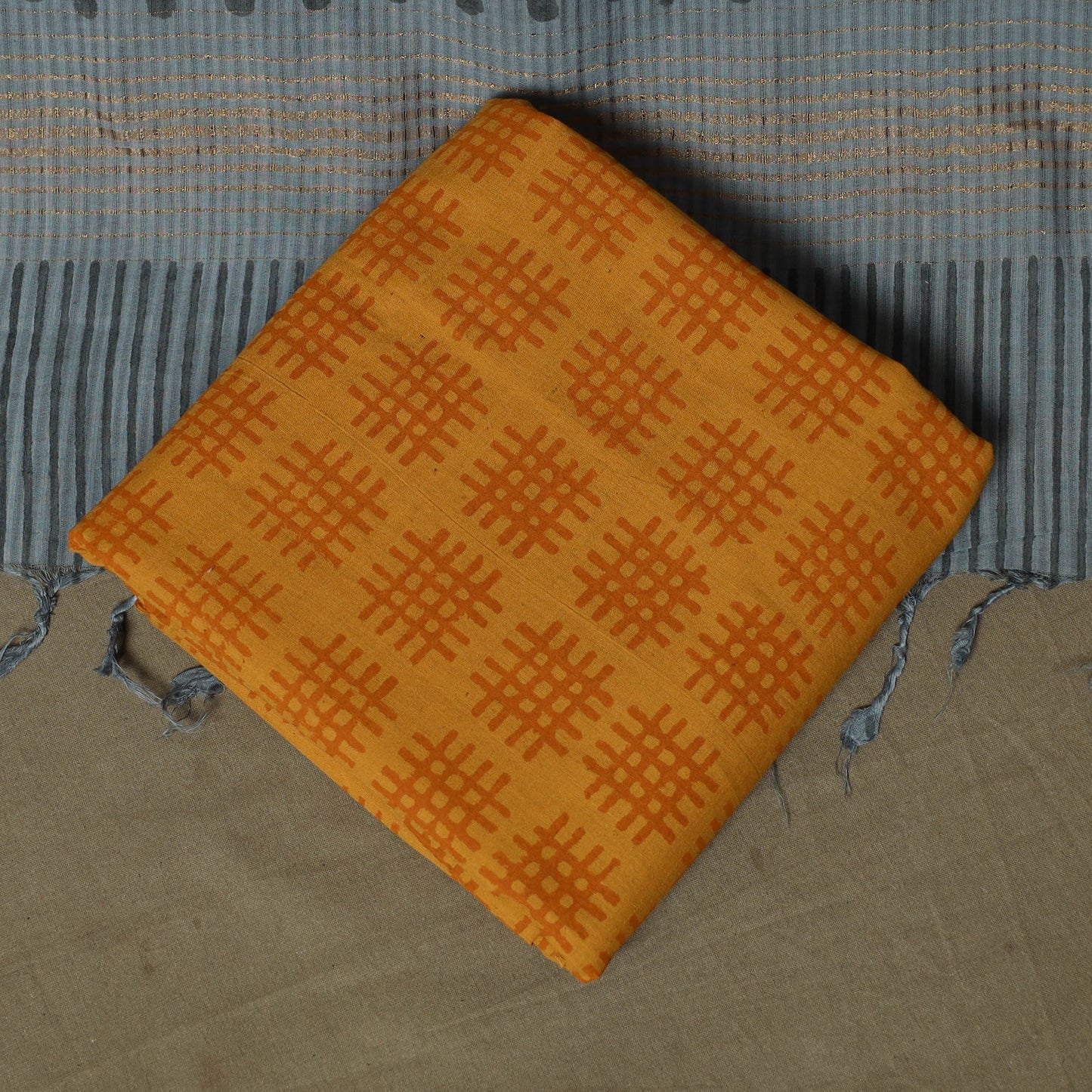 Hand block print mangalagiri cotton 3pc unstitched dress